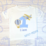 Birthday Shirt: Hot Air Balloon & Airplane (Personalize with name & age)