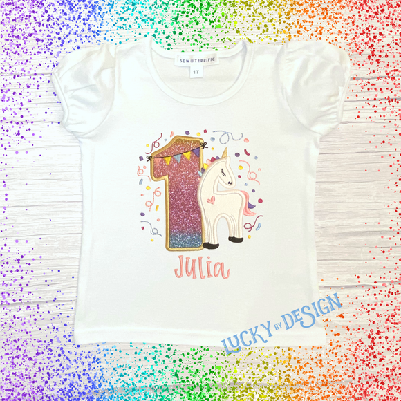 Birthday Shirt: Glitter Unicorn Party (Personalize it with a name & age)