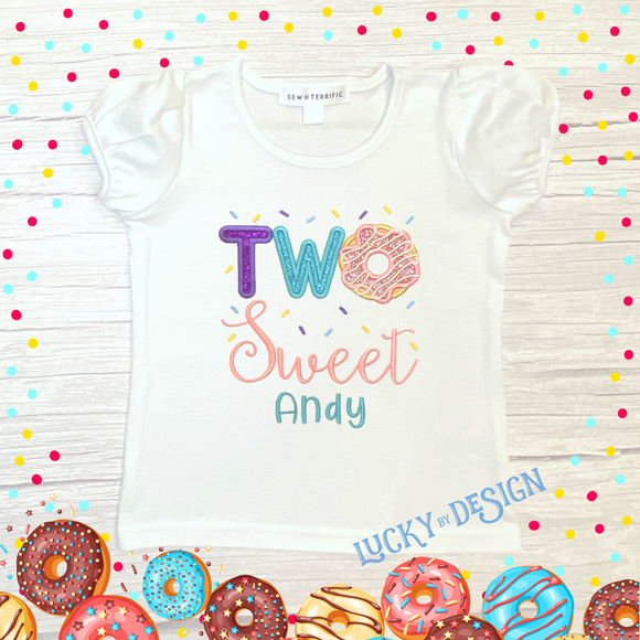 Birthday Shirt: Glitter Donut Two Sweet (Personalize it with a name)