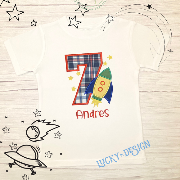 Birthday Shirt: Rocket Ship  (Personalize it with a name & age)