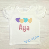 Shirt: Hearts in a Row w/ Glitter Name (Personalize it with a name)