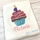 Birthday Shirt: Glitter Cupcake (Personalize it with a name & age)