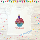 Birthday Shirt: Glitter Cupcake (Personalize it with a name & age)