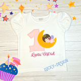 Birthday Shirt: Girl on The Moon (Personalize with name & age)