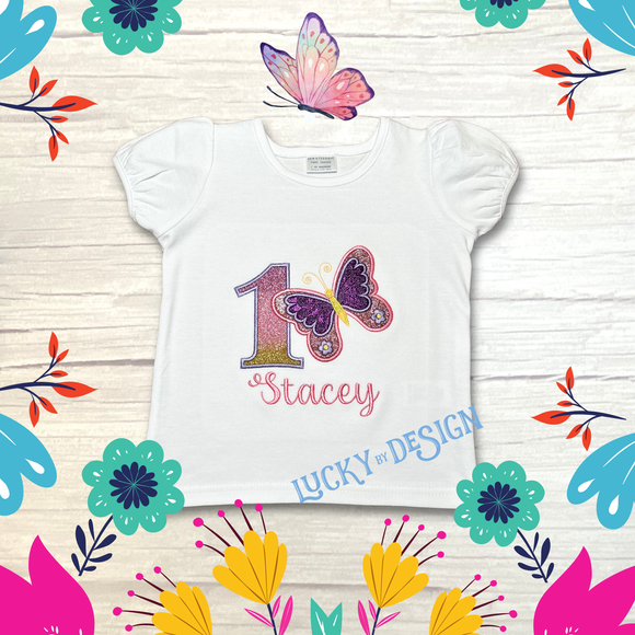 Birthday Shirt: Glitter Butterfly (Personalize with name & age)