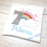 Birthday Shirt: Glitter Rainbow Hearts (Personalize it with a name & age)