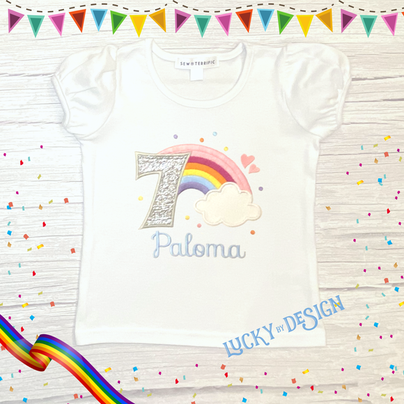 Birthday Shirt: Glitter Rainbow Hearts (Personalize it with a name & age)