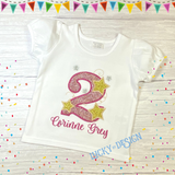 Birthday Shirt: Glitter Star Number (Personalize it with a name & age)