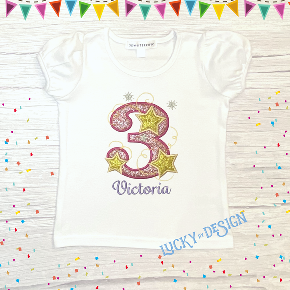 Birthday Shirt: Glitter Star Number (Personalize it with a name & age)