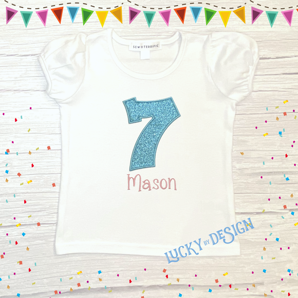 Birthday Shirt: Glitter Number (Personalize it with a name & age)