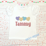 Shirt: Hearts in a Row w/ Glitter Name (Personalize it with a name)