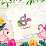 Birthday Shirt: Glitter Flamingo with Pineapple (Personalize it with a name & age)